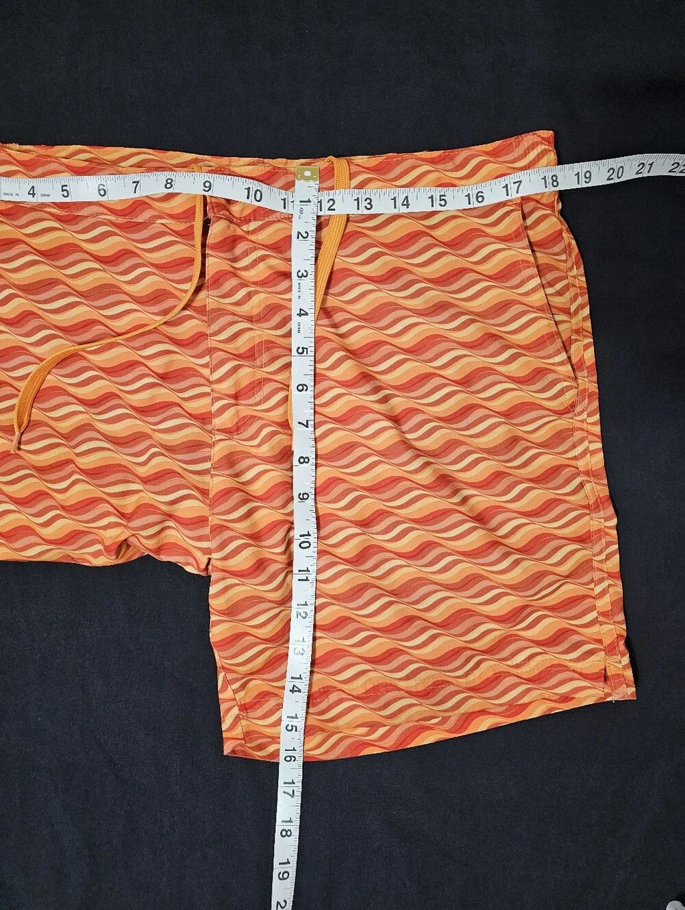 Fair Harbor Orange Retro Wave Print Swim Trunks Shorts Size 33 Sustainable Beach
